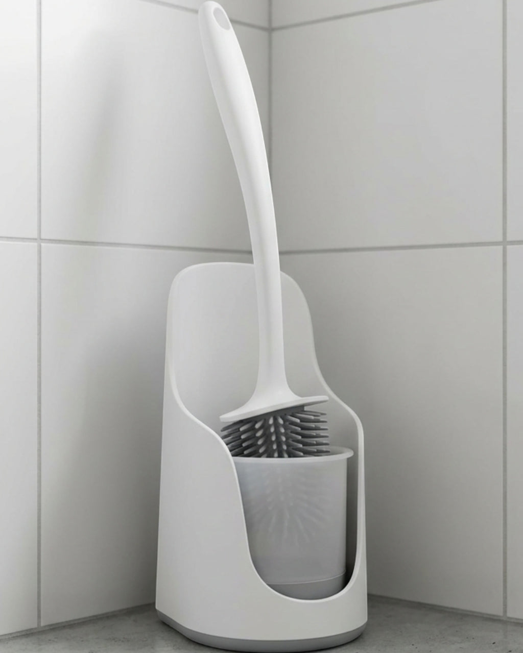 Gndyj Angled Rim Silicone Toilet Brush Double Holder White - Lifestyle view