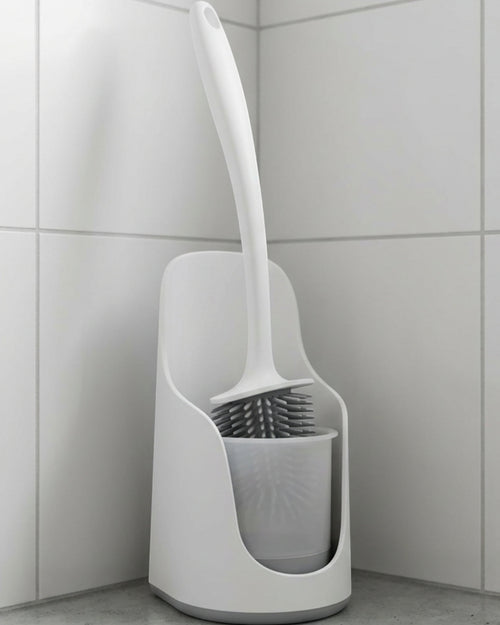 Gndyj Angled Rim Silicone Toilet Brush Double Holder White - Lifestyle view