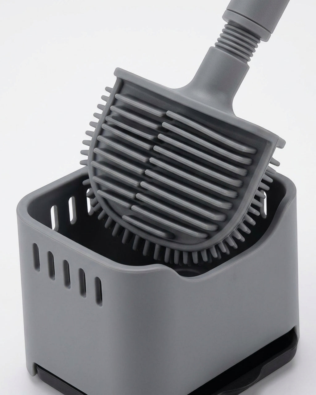 Gndyj Flat D-Head Silicone Toilet Brush with Holder Gray - Detail view