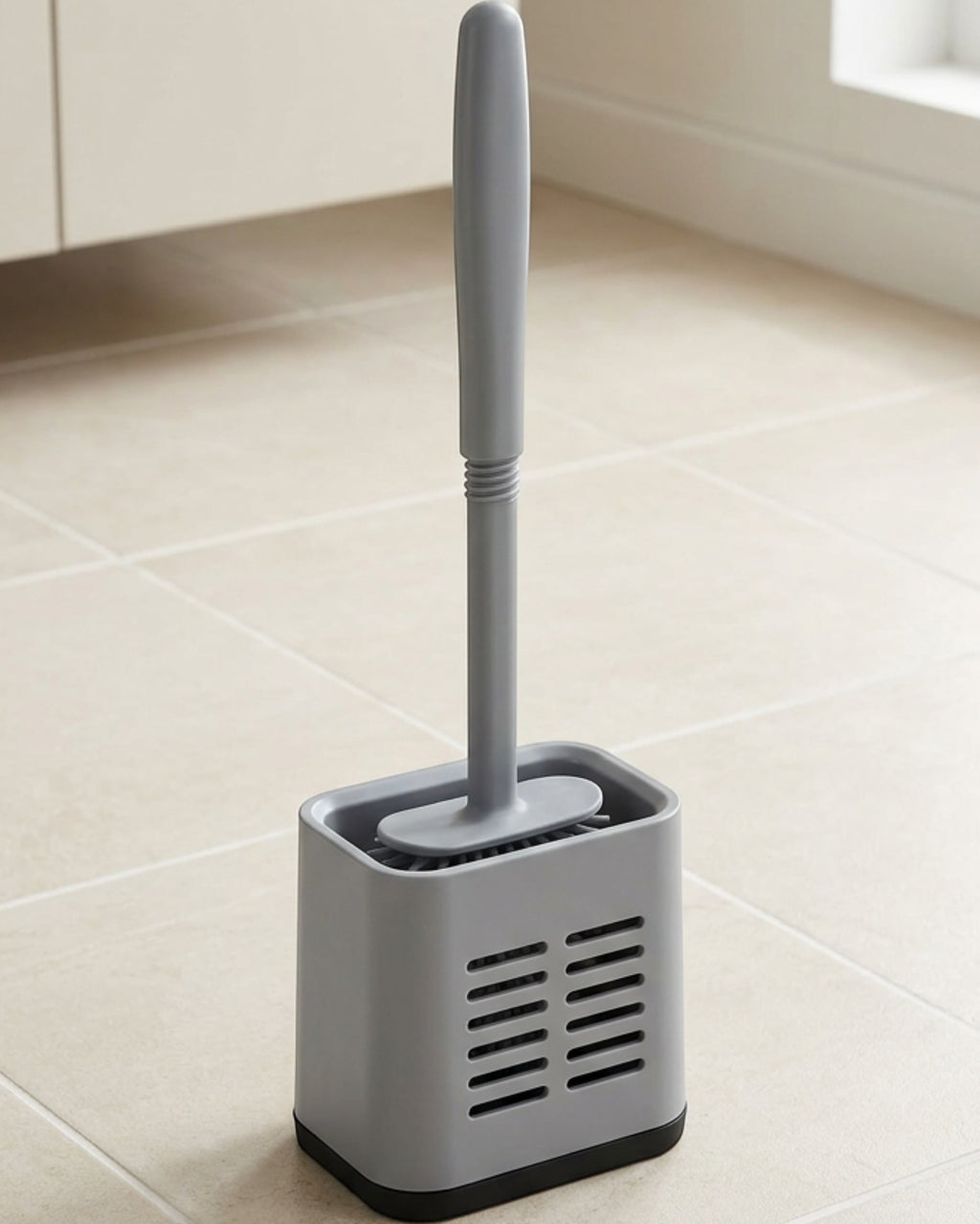 Gndyj Flat D-Head Silicone Toilet Brush with Holder Gray - Lifestyle view
