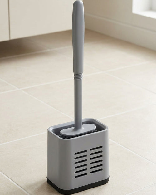 Gndyj Flat D-Head Silicone Toilet Brush with Holder Gray - Lifestyle view