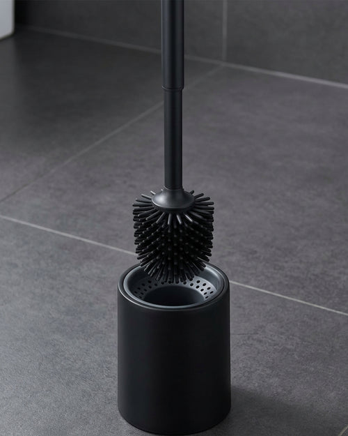 Gndyj Round 360 Silicone Toilet Brush Drip Cup Holder Black - Lifestyle view