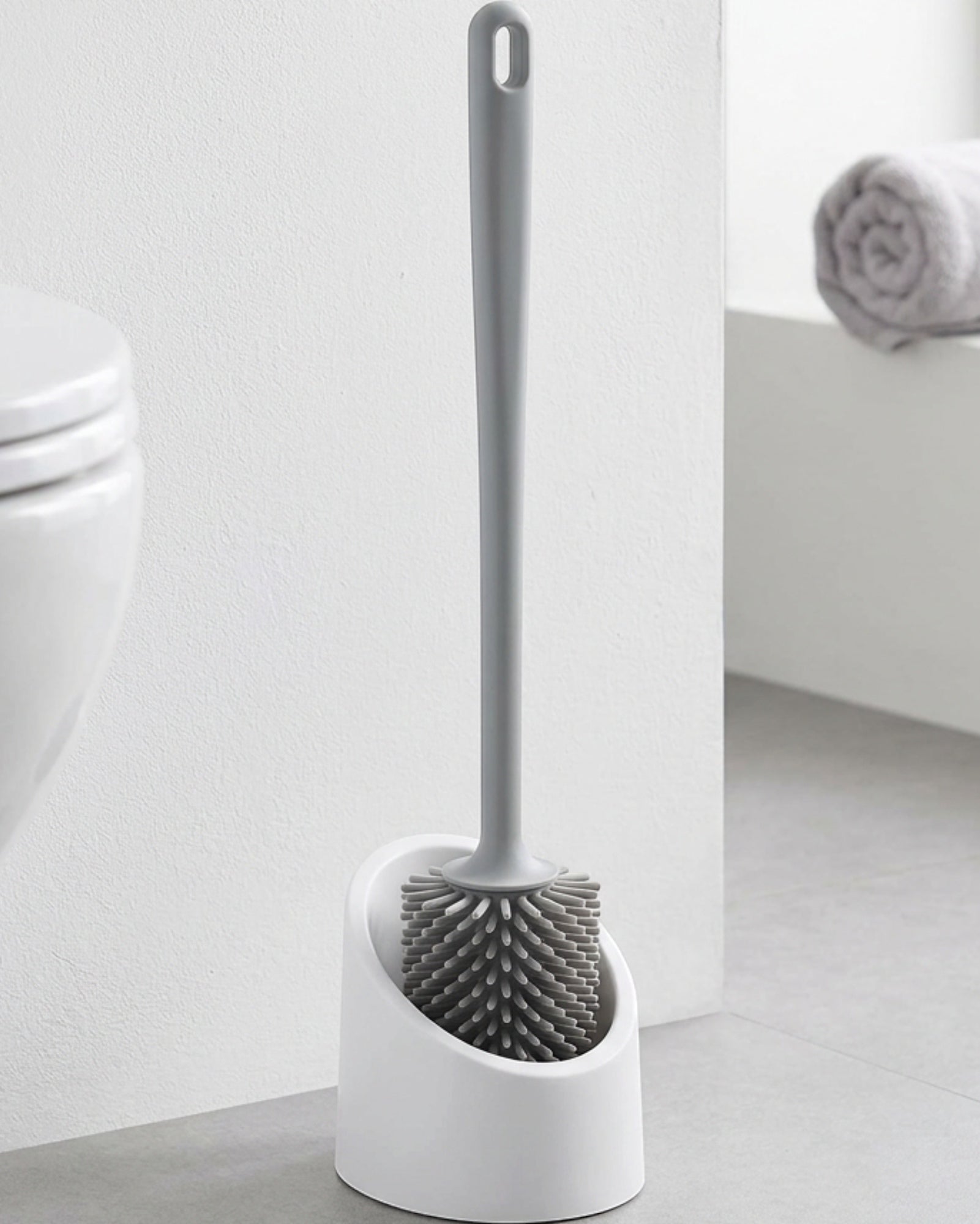 Gndyj Silicone Toilet Brush Oval Drip Base Stone 16.5 in