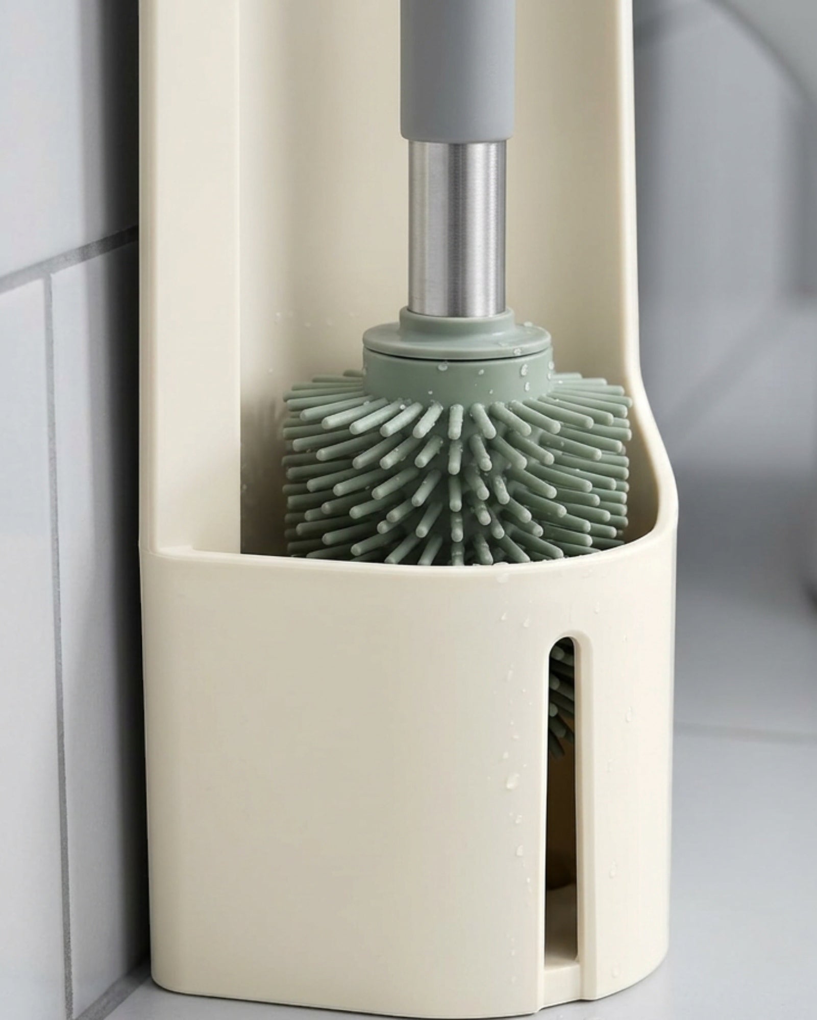 Gndyj Slim Corner Silicone Toilet Brush Sage 17 in