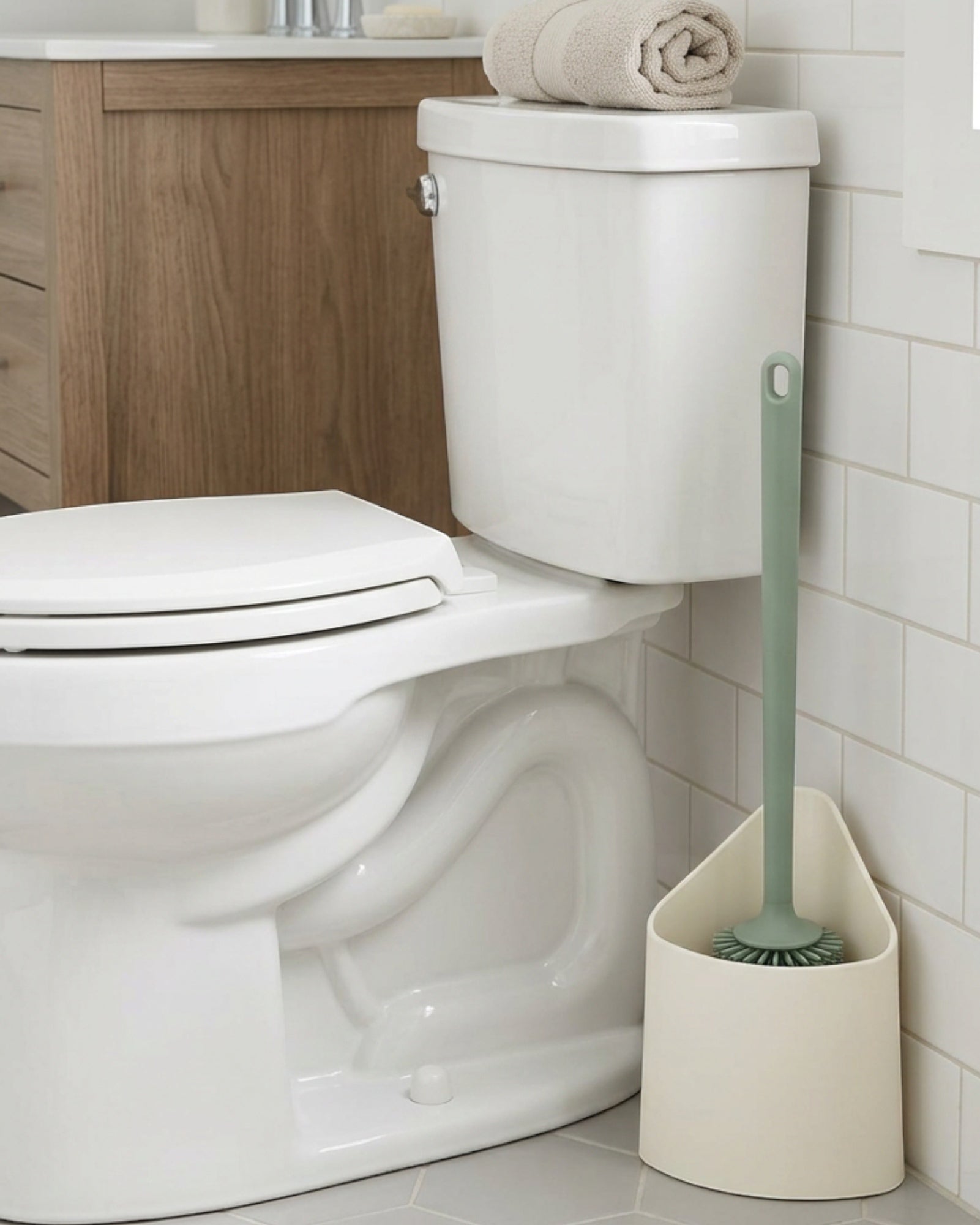 Gndyj Slim Corner Silicone Toilet Brush Sage 17 in